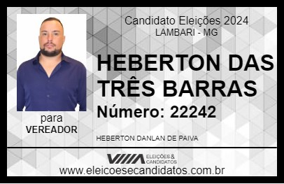 Candidato HEBERTON DAS TRÊS BARRAS 2024 - LAMBARI - Eleições