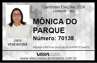 Candidato MÔNICA DO PARQUE 2024 - LAMBARI - Eleições