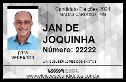 Candidato JAN DE JOQUINHA 2024 - MATIAS CARDOSO - Eleições