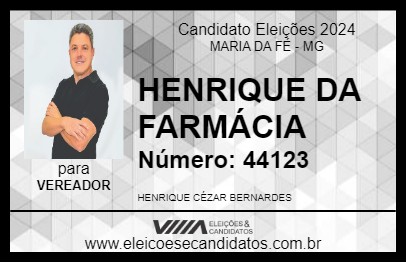 Candidato HENRIQUE DA FARMÁCIA 2024 - MARIA DA FÉ - Eleições