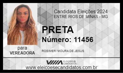 Candidato PRETA 2024 - ENTRE RIOS DE MINAS - Eleições