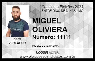 Candidato MIGUEL OLIVIERA 2024 - ENTRE RIOS DE MINAS - Eleições