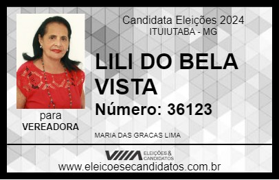 Candidato LILI DO BELA VISTA 2024 - ITUIUTABA - Eleições