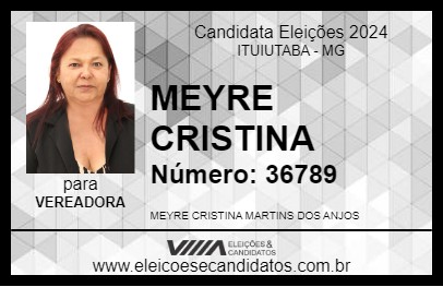 Candidato MEYRE CRISTINA 2024 - ITUIUTABA - Eleições