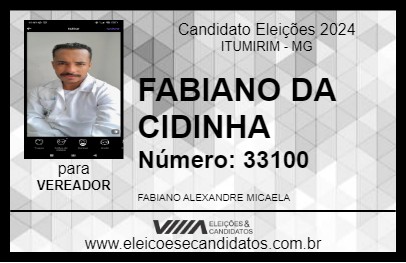 Candidato FABIANO DA CIDINHA 2024 - ITUMIRIM - Eleições