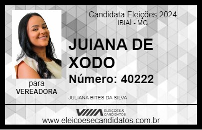 Candidato JUIANA DE XODO 2024 - IBIAÍ - Eleições