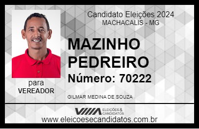 Candidato MAZINHO PEDREIRO 2024 - MACHACALIS - Eleições