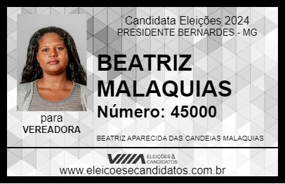 Candidato BEATRIZ MALAQUIAS 2024 - PRESIDENTE BERNARDES - Eleições