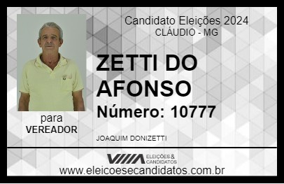 Candidato ZETTI DO AFONSO 2024 - CLÁUDIO - Eleições