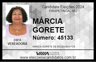 Candidato MÁRCIA GORETE 2024 - PIRAPETINGA - Eleições