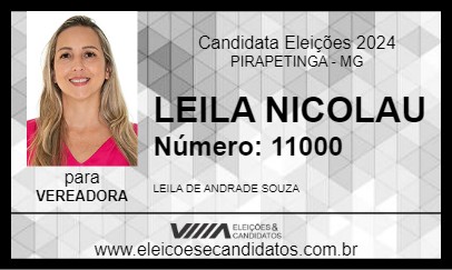 Candidato LEILA NICOLAU 2024 - PIRAPETINGA - Eleições