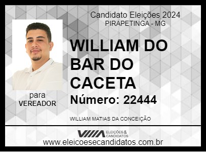 Candidato WILLIAM DO BAR DO CACETA 2024 - PIRAPETINGA - Eleições