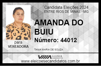 Candidato AMANDA DO BUIU 2024 - ENTRE RIOS DE MINAS - Eleições