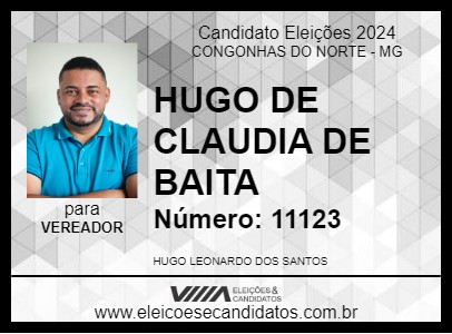 Candidato HUGO DE CLAUDIA DE BAITA 2024 - CONGONHAS DO NORTE - Eleições