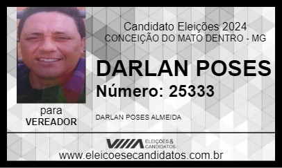 Candidato DARLAN POSES 2024 - CONCEIÇÃO DO MATO DENTRO - Eleições