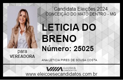 Candidato LETICIA DO BRENO 2024 - CONCEIÇÃO DO MATO DENTRO - Eleições