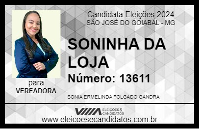 Candidato SONINHA DA LOJA 2024 - SÃO JOSÉ DO GOIABAL - Eleições