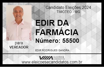 Candidato EDIR DA FARMÁCIA 2024 - TIMÓTEO - Eleições