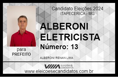 Candidato ALBERONI ELETRICISTA 2024 - ITAPECERICA - Eleições