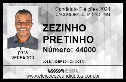 Candidato ZEZINHO PRETINHO 2024 - CACHOEIRA DE MINAS - Eleições