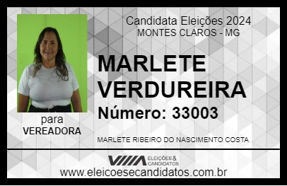 Candidato MARLETE VERDUREIRA 2024 - MONTES CLAROS - Eleições