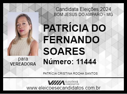 Candidato PATRÍCIA DO FERNANDO SOARES 2024 - BOM JESUS DO AMPARO - Eleições