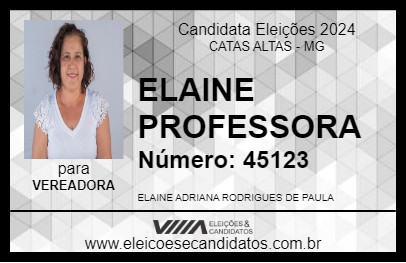 Candidato ELAINE PROFESSORA 2024 - CATAS ALTAS - Eleições