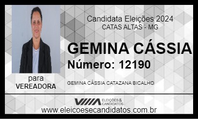 Candidato GEMINA CÁSSIA 2024 - CATAS ALTAS - Eleições