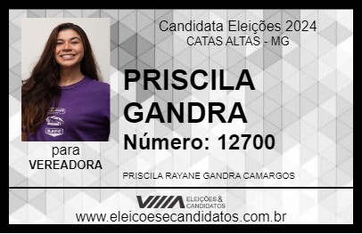 Candidato PRISCILA GANDRA 2024 - CATAS ALTAS - Eleições