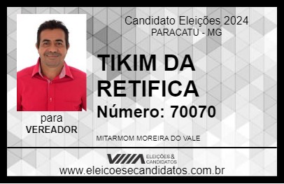 Candidato TIKIM DA RETIFICA 2024 - PARACATU - Eleições