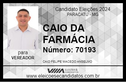 Candidato CAIO DA FARMÁCIA 2024 - PARACATU - Eleições