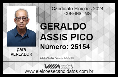 Candidato GERALDO ASSIS PICO 2024 - CONFINS - Eleições