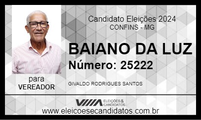 Candidato BAIANO DA LUZ 2024 - CONFINS - Eleições