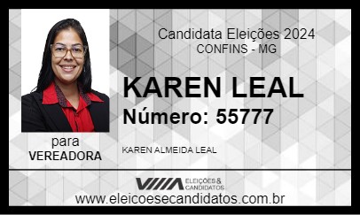 Candidato KAREN LEAL 2024 - CONFINS - Eleições