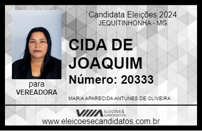 Candidato CIDA DE JOAQUIM 2024 - JEQUITINHONHA - Eleições