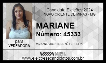 Candidato MARIANE 2024 - NOVO ORIENTE DE MINAS - Eleições