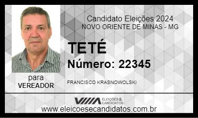 Candidato TETÉ 2024 - NOVO ORIENTE DE MINAS - Eleições