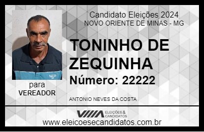 Candidato TONINHO DE ZEQUINHA 2024 - NOVO ORIENTE DE MINAS - Eleições