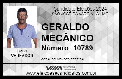 Candidato GERALDO MECÂNICO 2024 - SÃO JOSÉ DA VARGINHA - Eleições