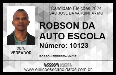 Candidato ROBSON DA AUTO ESCOLA 2024 - SÃO JOSÉ DA VARGINHA - Eleições