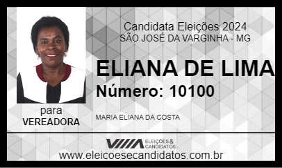 Candidato ELIANA DE LIMA 2024 - SÃO JOSÉ DA VARGINHA - Eleições