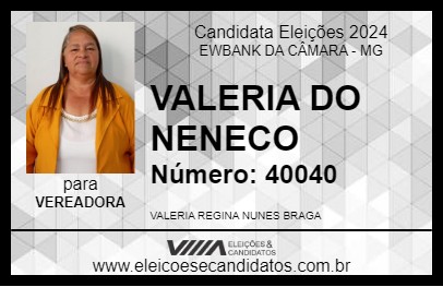 Candidato VALERIA DO NENECO 2024 - EWBANK DA CÂMARA - Eleições