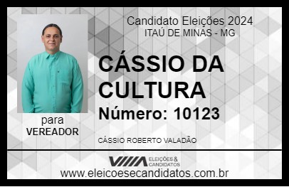 Candidato CÁSSIO DA CULTURA 2024 - ITAÚ DE MINAS - Eleições