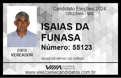 Candidato ISAIAS DA FUNASA 2024 - ORIZÂNIA - Eleições