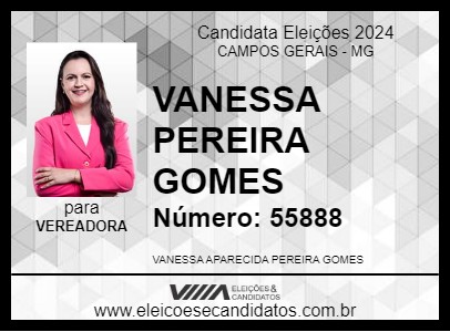 Candidato VANESSA PEREIRA GOMES 2024 - CAMPOS GERAIS - Eleições