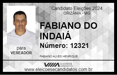 Candidato FABIANO DO INDAIÁ 2024 - ORIZÂNIA - Eleições