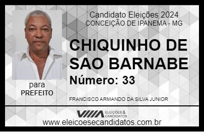 Candidato CHIQUINHO DE SAO BARNABE 2024 - CONCEIÇÃO DE IPANEMA - Eleições