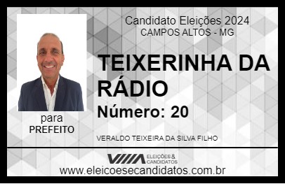 Candidato TEIXERINHA DA RÁDIO 2024 - CAMPOS ALTOS - Eleições