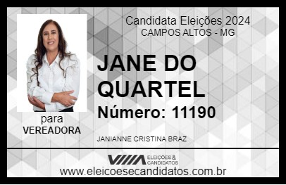 Candidato JANE DO QUARTEL 2024 - CAMPOS ALTOS - Eleições