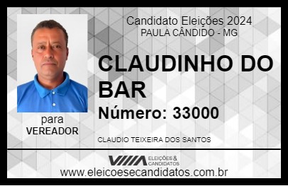 Candidato CLAUDINHO DO BAR 2024 - PAULA CÂNDIDO - Eleições